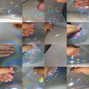 16 patroon holografische transparante zelfklevende overlayfilm A4-vel - vinyl holografische koudlaminatiefilm voor sticker en label