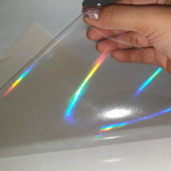 Vertical Oil Slick Rainbow Holographic Transparent Self Adhesive Overlay Film A4 Sheet - Vinyl Holographic Sticker