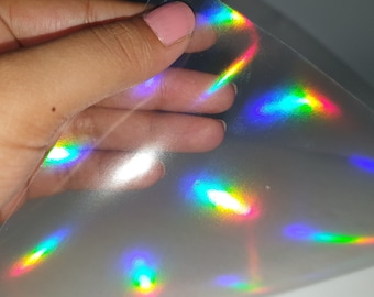 Oil slick Rainbow Holographic Transparent Self Adhesive Overlay Film A4 Sheet - Vinyl Holographic Sticker