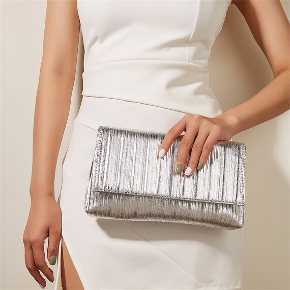 Silver Elegance Clutch Purses Dress Wedding Party Bag