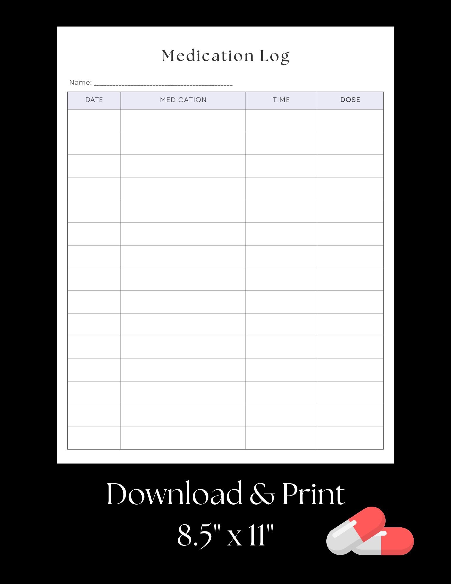 Medication Log Printable Medication Tracker Medication Log Etsy Medication Log Printable Medication Tracker Medication Log Etsy