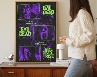 Evil Dead Collection Poster, Horror Trilogy Print 1981 2013 2023, Neon Gothic Wall Art, Cult Horror Movie Decor