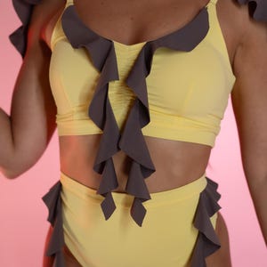 Rüschen-Pole-Dance-Bikini-Set: Zweiteiliges Performance-Outfit für Fitness & Festivals