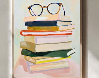 Reading Book Poster Book Lover Wall Art Pastel Modern Fauvist Style Print