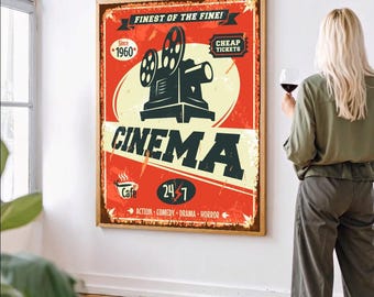 Grunge Retro Cinema Poster Vintage Movie Theater Wall Art