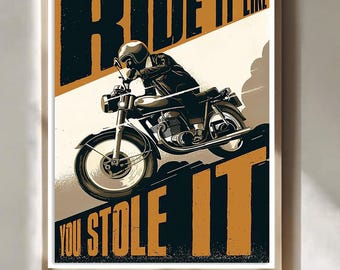 Poster pubblicitario vintage di una motocicletta.