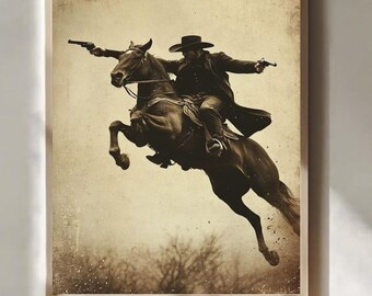 Cowboy Reitpferd Sonnenuntergang Poster Western Landschaft Wand Kunst rustikale Dekor