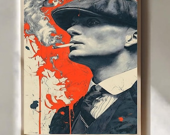 Vintage illustratie muurdecoratie rode accenten