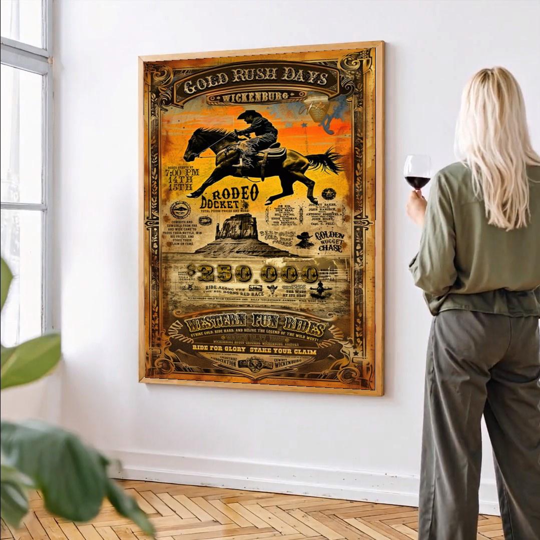 Vintage Western Cowboy Poster Retro Rodeo Art Print Gold Rush Style ...