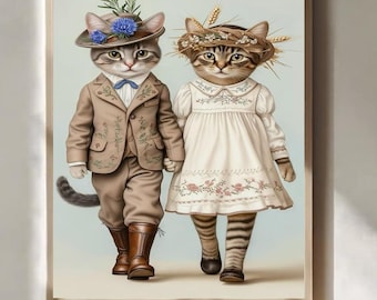 Vintage Cat Portrait Print Victorian Style Cat Illustration