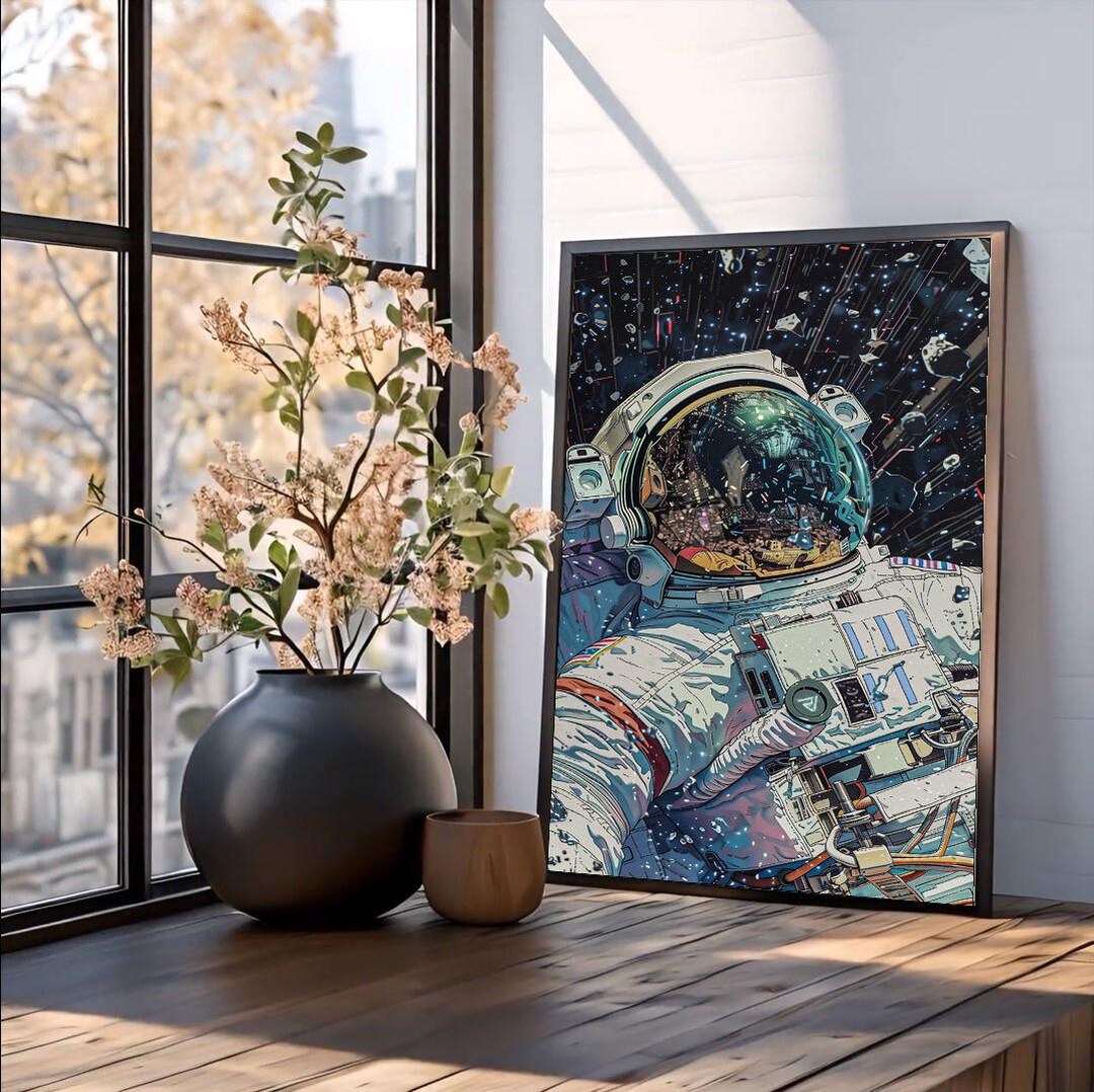 Astronaut in Space Poster Retro Space Art Wall Decor - Etsy