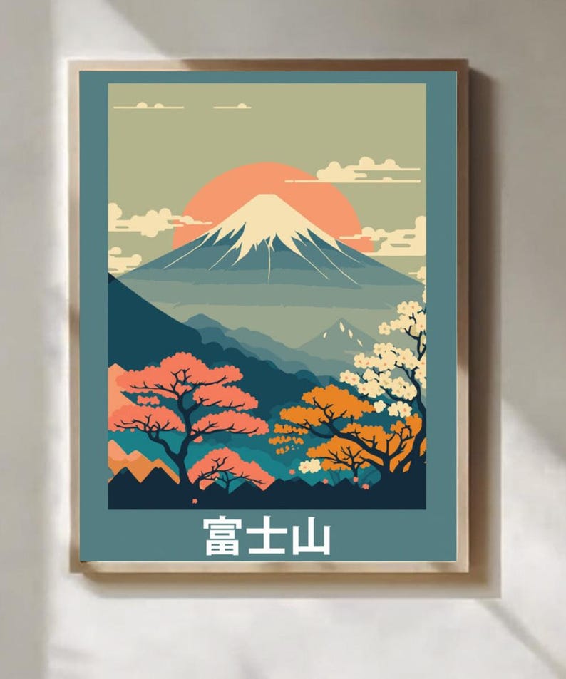 Mount Fuji Japan Abstract Poster Modern Japanese Landscape Wall Art ...