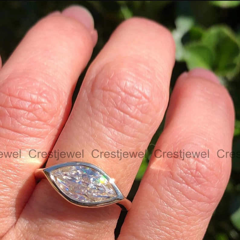 Bezel Set Wedding Ring, Solitaire Diamond Ring, 2 Ct Diamond, Dainty