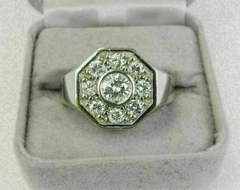 Men's Wedding Ring, 1.20 Ct Colorless Moissanite, Halo Wedding Men's Ring, 14K White Gold, Customized Gold Ring, Octagon Ring, Engraved Ring