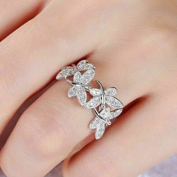 Dragonfly Engagement Ring 14K White Gold 1.18 Ct Diamond Woman