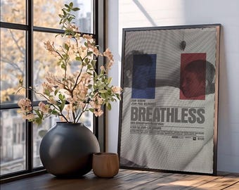 Póster de Breathless, lámina de la nueva ola francesa, arte mural, póster de película minimalista en blanco y negro, decoración de cine, regalo para cinéfilos.
