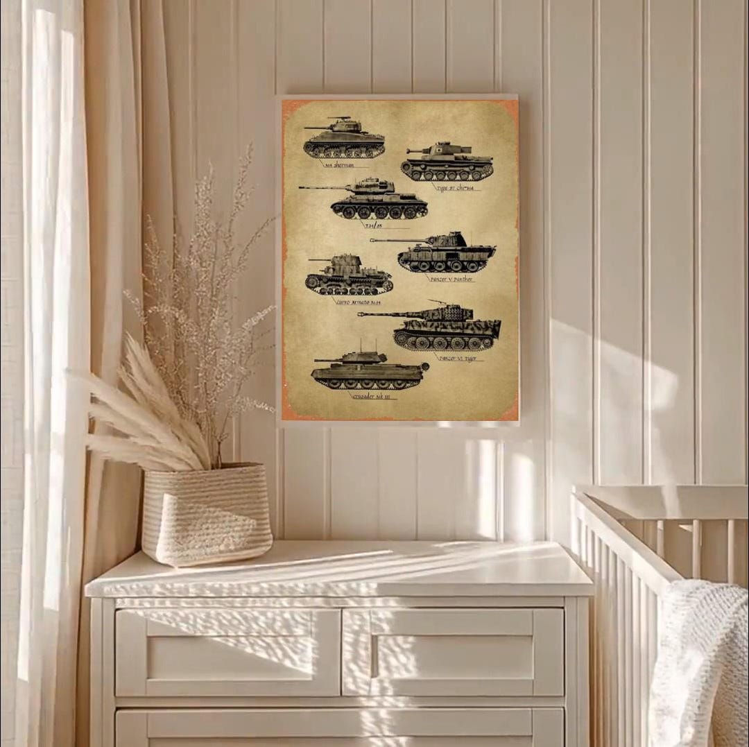 Retro World War Ii Tanks Poster Vintage Wwii Tank Wall Art Military ...