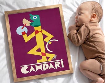 Póster publicitario de Campari remasterizado, Fortuna Depero, arte mural moderno de mediados de siglo, galería para el hogar