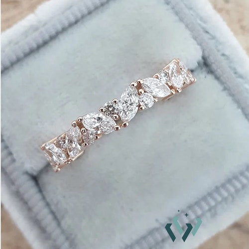 Brilliant Marquise & Round Cut Moissanite Diamond Wedding Band, Moissanite Eternity Band, Full Eternity shops Ring, Anniversary Gift Ring.