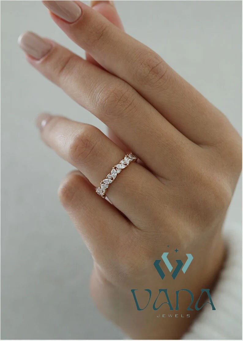 Brilliant Marquise & Round Cut Moissanite Diamond Wedding Band, Moissanite Eternity Band, Full Eternity shops Ring, Anniversary Gift Ring.