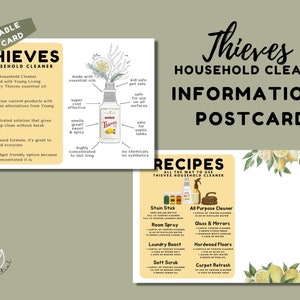Thieves Household Cleaner Printable Postcard | Thieves Recipe | Thieves DIY | Thieves Young Living | Thieves Blend Essential | Thieves Card