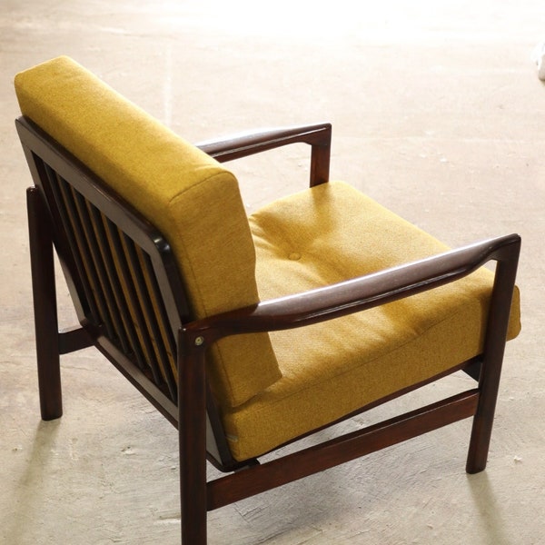 Vintage armchair ochre yellow fabrics oryginal Scandinavian chair design by Z Baczyk 70s Mid century modern design armchair for living room