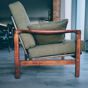 Modern Vintage armchair design by Z.Baczyk 1960 green olive fabric l