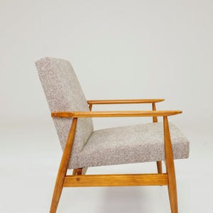 Vintage armchair beige granola upholstery fabric 1970 mid century modern design by H.Lis
