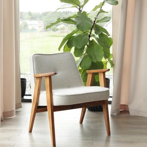 Vintage armchair boucle beige cream by Chierowski 1962 Scandinavian design