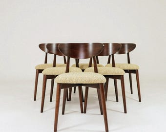 Dining chairs set of 6 scandinave design white  green fabric wooden chairs japandi style