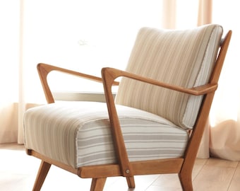 Vintage armchair Knoll beige stripes 1950 mid century modern living Room chairs