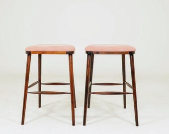 Bar Stools rose corduroy velours solid wood Scandinavian design set of 2