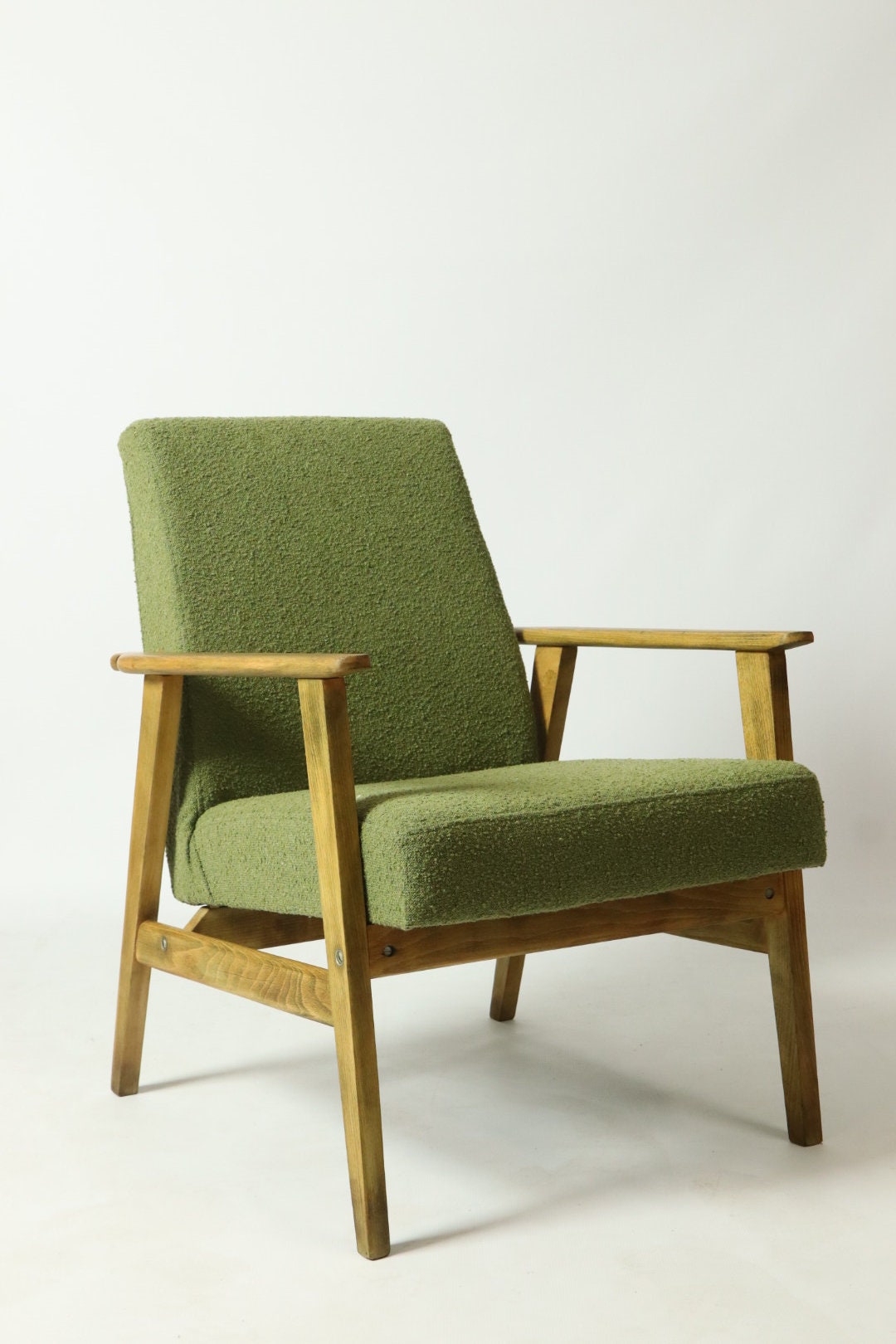 Fauteuil Scandinave Bouclé Eucalyptus, Design Moderne Du Milieu Siècle, Fauteuil De Salon 1970, Style Bohème, Chaise Rétro Bouclette Verte