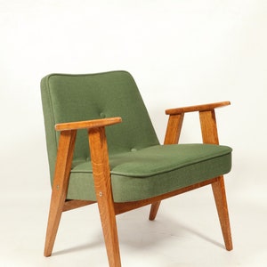 Fotel vintage, krzesło z drewna dębowego w kolorze zielonym, projekt Chierowski z 1962 r., nowoczesny design z połowy wieku