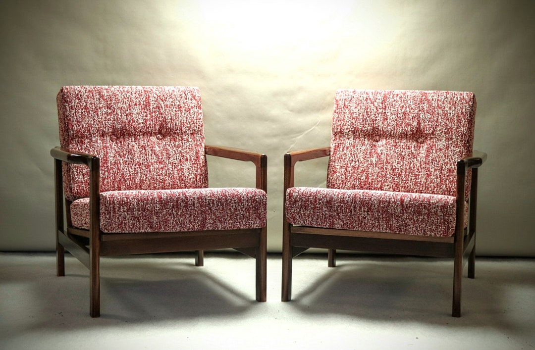 Scandinavian Armchairs Retro Handmade Wood Chair Set of 2 Red Lobster