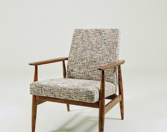 Skandynawski fotel multicolore naturalny arrugginito kalny drawno 1970 nowoczesny design H.Lis