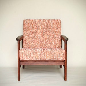 Wood armchair longue living Room chair Boho style 1970 mid century modern design chair red lobster fabrics modern wooden armchair