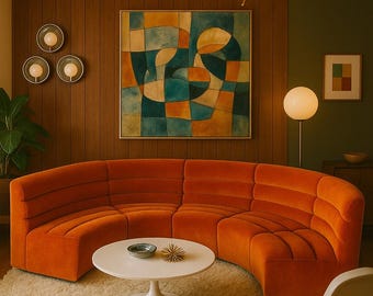 Modular sofa 4 pieces burnt orange mid century modern design