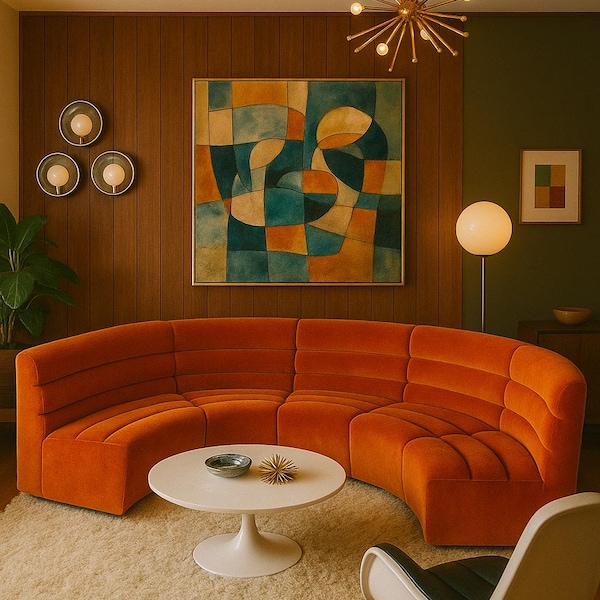 Modulsoffa 4 delar bränd orange mid-century modern design