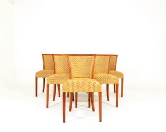 Vintage dining chairs art deco geometric jacquard golden honeycomb 1930 set of 6