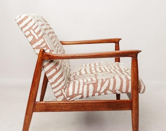 Vintage armchair mid century modern design by E.Homa 1960 Coral Red Jacquard