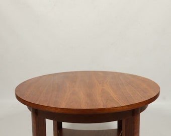 Table ronde en bois de style art déco 1940 ancienne petite table rénovée en bois naturel table vintage de salon design unique style ethnique