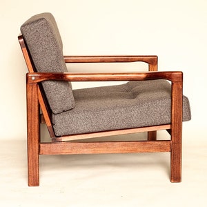 Scandinavian armchair wood living Room chair contemporary design by Z. Baczyk 1965 chocolate fabrics mid century modern design armchair