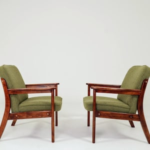 Pair of vintage armchairs eucalyptus green bouclé 1960 mid century modern design living Room armchair Scandinavian style