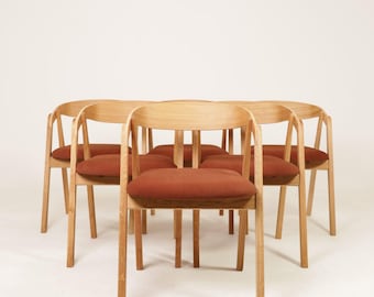 Lot de 6 chaises de salle à manger en chêne rustique en velours cuivré de style ethnique
