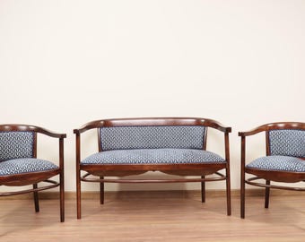Sofa and armchairs design by Thonet 1910 Jacquard geometric art deco