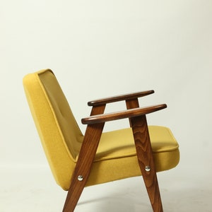 Fauteuil vintage skandynawski design styl retro 1962 kolor żółty łagodny tissu szezlong de salon patio Boho salon fotel retro