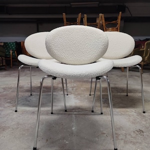 Vintage cabinet chair space age design 1980s chrome & bouclé blanc modern dinning chair