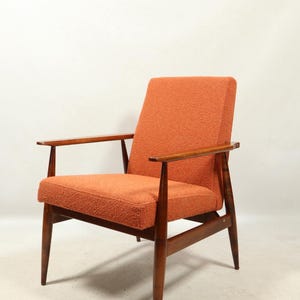 Fotel vintage pomarańczowy bouclé z połowy stulecia, nowoczesny design autorstwa H.Lis 300-190