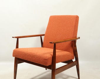 Vintage armchair orange bouclé mid century modern design by H.Lis 300-190